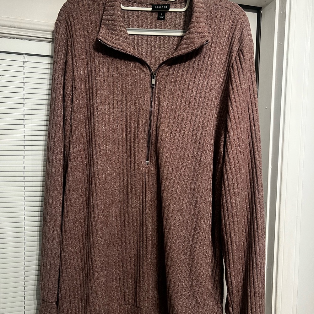 Torrid Mauve Long Sleeve Ribbed Top With Zipper